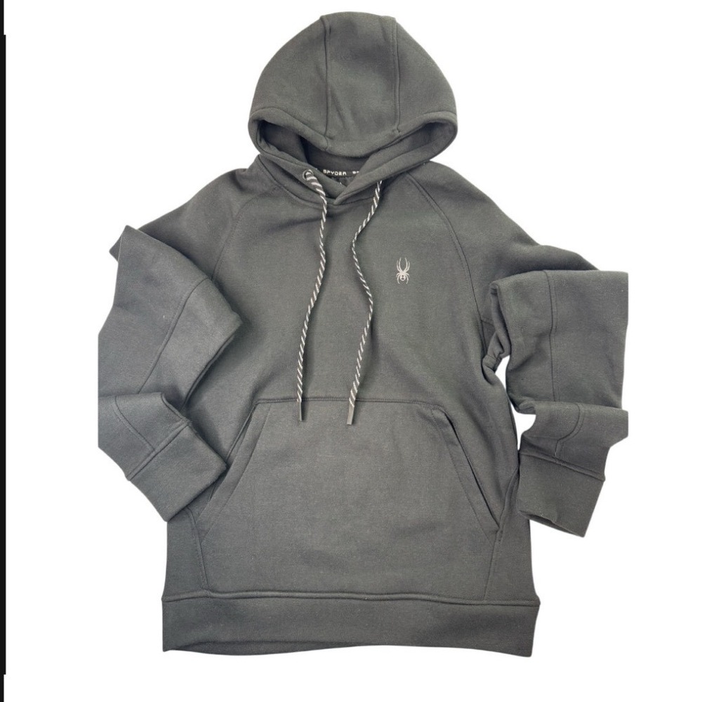 Spyder Mens Pullover Hoodie‎ Charcoal Grey Fleece Raglan Sweatshirt Logo Small